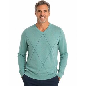 Croft & Barrow Men's XL Green Argyle V Neck Cotton Sweater Long Sleeve Classic